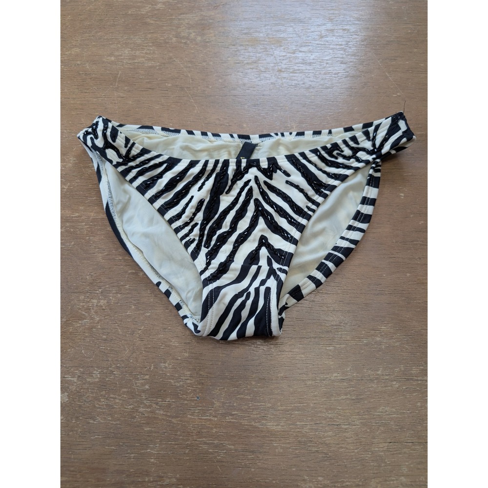 Vix Paula Hermanny Zebra Print Beaded Bikini Bottoms Womens Medium Black White
